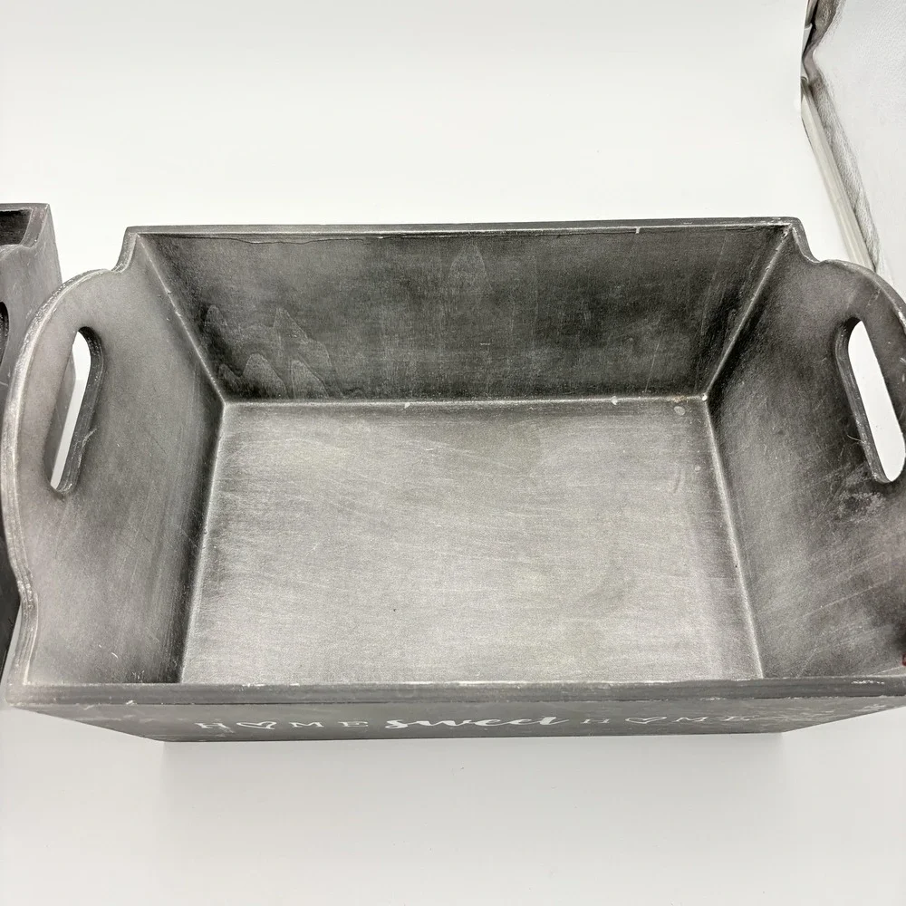 Gray Rectangular Wood Storage Baskets Set Of 2 Home Sweet Home Farmhouse Decor‎